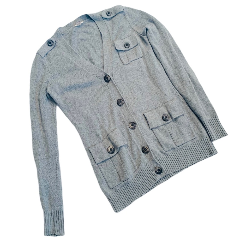 Fossil Gray Button Up Military Sweater Small
